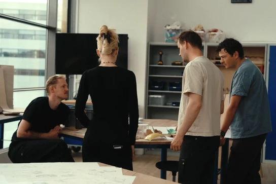 Emil Kruse, Freya Brinkmann and August Severin Kjærholm Rizzi from Kolding School of Design have worked closely with lecturer and studio manager Mikkel H. Mikkelsen. Photo: Mathias Rasmussen.