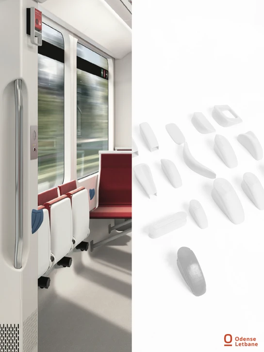 Amalie Petersen chose to design new support handles for the Odense Light Rail, aiming to support UN Sustainable Development Goal 11 by creating safe and accessible transport systems for vulnerable population groups, including the elderly. The shape and size of the support handle were tailored based on ergonomic principles and tests conducted with typical users. The grooves were designed to reduce friction in the hand, resulting in a comfortable user experience. The product was developed with a focus on simplicity and ease of use, minimizing the risk of hands getting stuck and thereby reducing potentially dangerous situations. The shape allows the handle to be used from multiple angles without requiring significant hand strength. The color was selected to accommodate all users, including those with color blindness. The support handles are made of HDPE plastic and feature two holes each to prevent rotation. The entire development process was guided by continuous testing of the shape in accordance with ergonomic principles and the importance of creating a universally usable support handle.