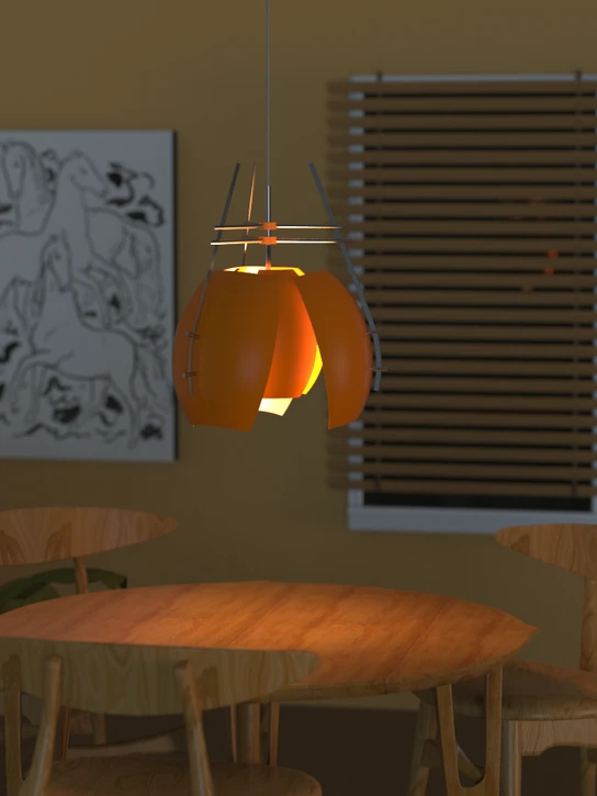 Freya Brinkmann, a BA graduate in Industrial Design, has explored how a pendant lamp can create dynamic lighting through the mechanical movement of its shades. Inspired by the tulip in both shape and colour, the design also proudly highlights its mechanical components. In collaboration with TRITECH, Louis Poulsen, and Mirit Glas.