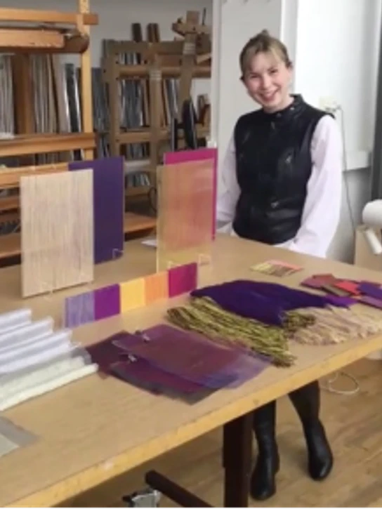 Marianne Nielsen, Anna Bruun Kristiansen and Karoline Lind Bøttern presented in a virtual tour DSKD’s weaving and knitting lab by presenting their Bachelor graduation projects.